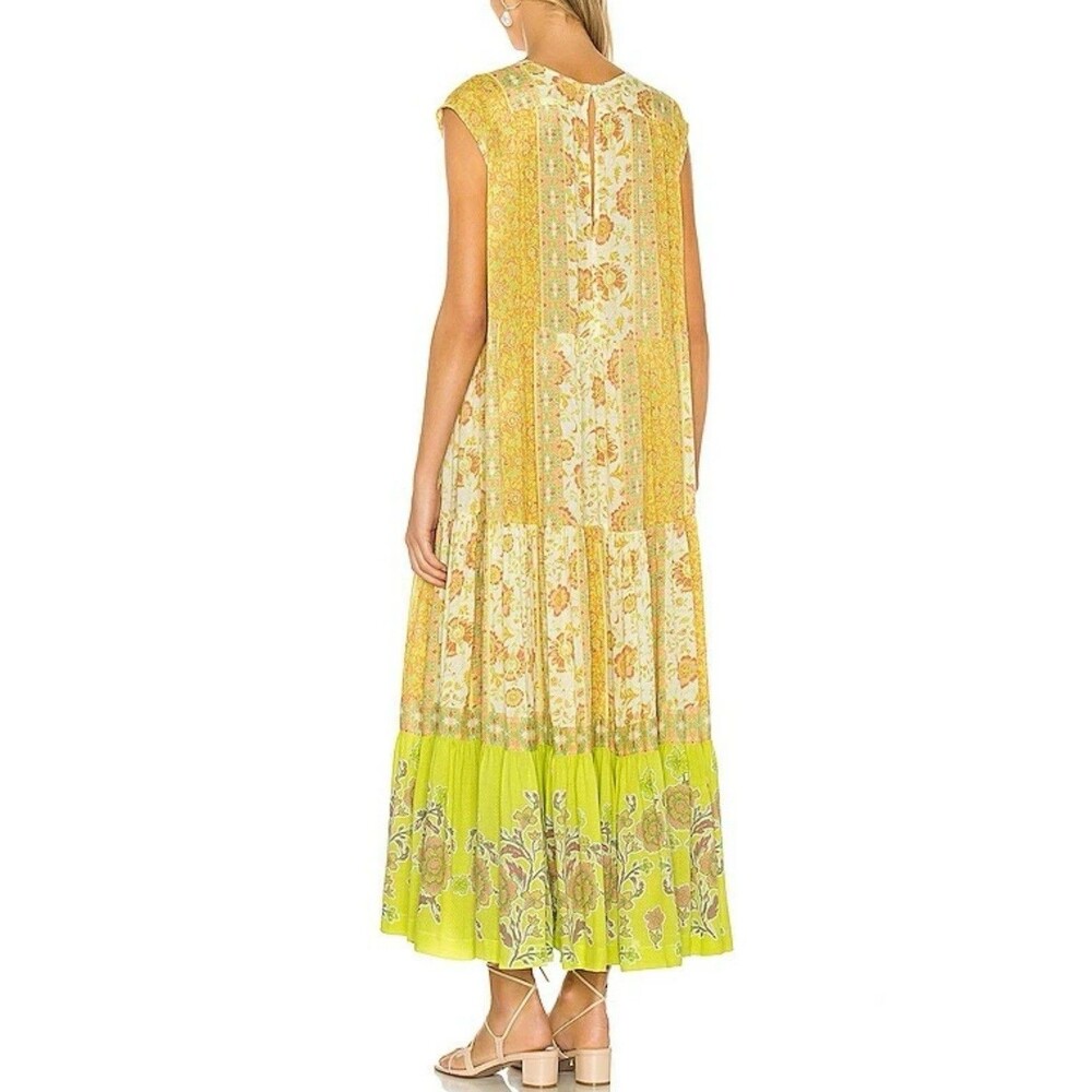 Free People Hanalei Bay Maxi‎ Dress Sz XS Floral Yellow Festival Boho Full Sweep - Picture 5 of 7